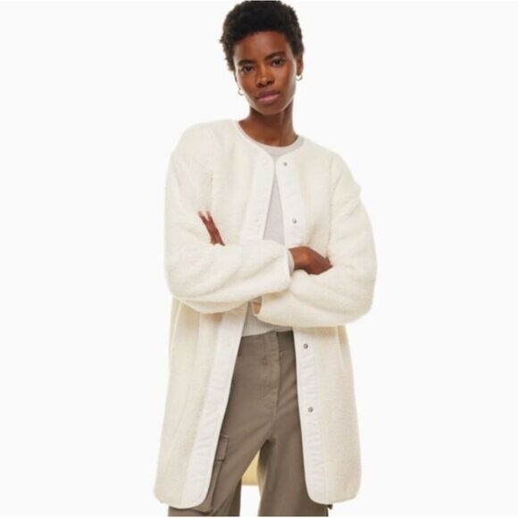 Wilfred Free Long Liner Shirt Jacket Womens Sz L Sherpa Teddy Coat Shacket - Picture 5 of 13